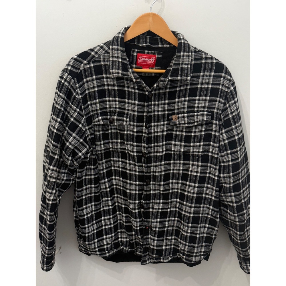Coleman Men's Medium Black White Plaid Thermal Lined Flannel Jacket Shacket